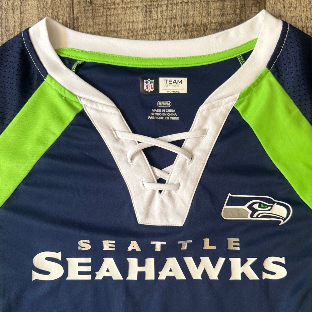Seattle Seahawks Womens Medium Lace Up Jersey NFL Team Apparel Super Bowl Winner - Picture 3 of 10